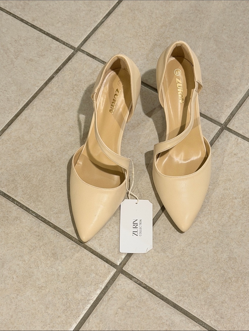 Zurin  Cream Pointed dressy Heels with Cross Strap